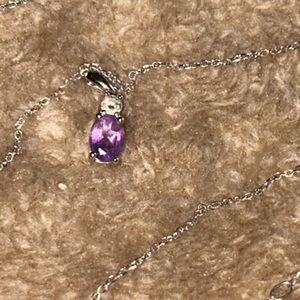 14K Gold Diamond and Amethyst Pendant and 14K Gold Chain